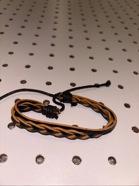 Braided Black and Tan Leather Men's Bracelet
